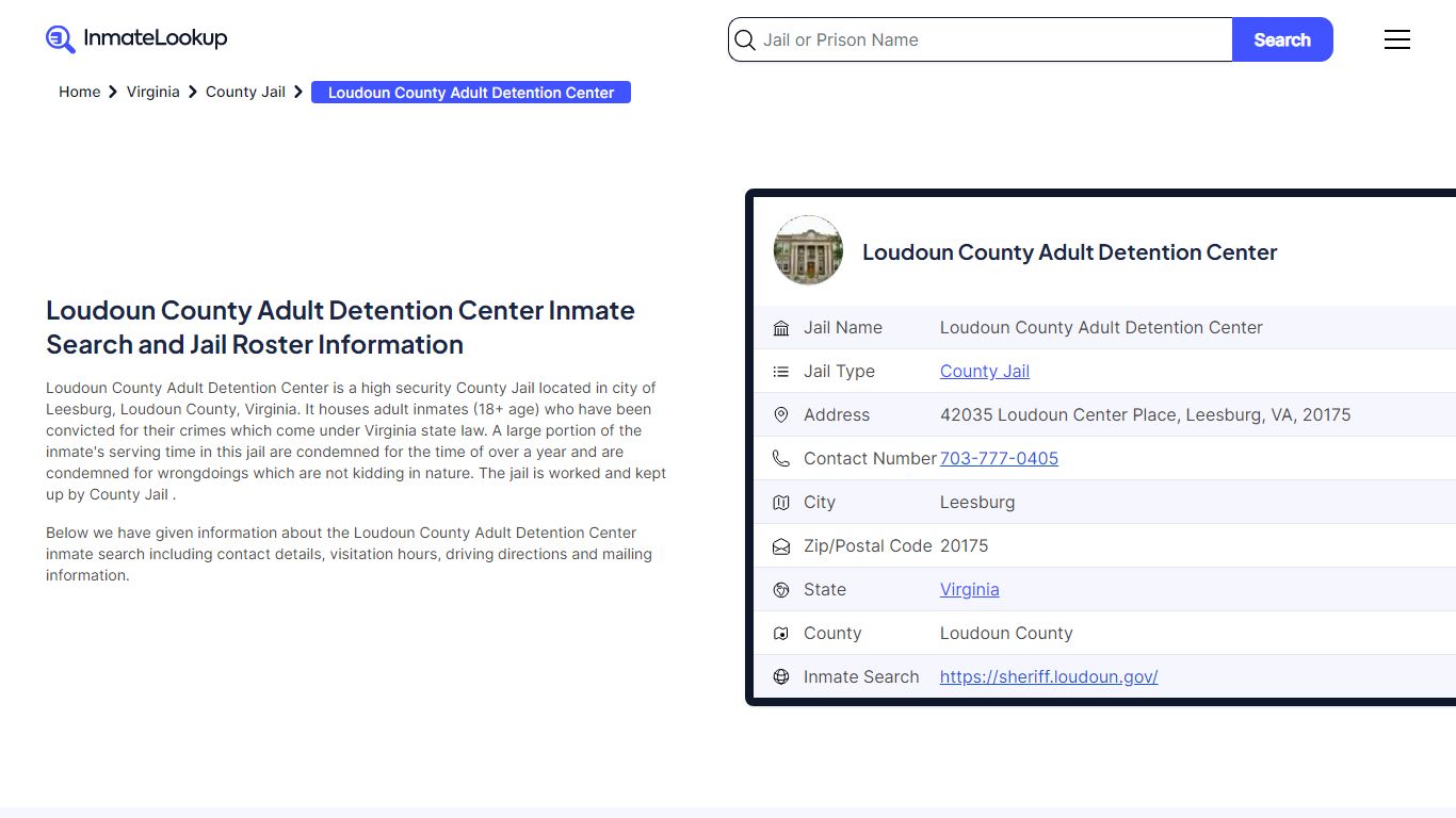 Loudoun County Adult Detention Center Inmate Search - Leesburg Virginia ...